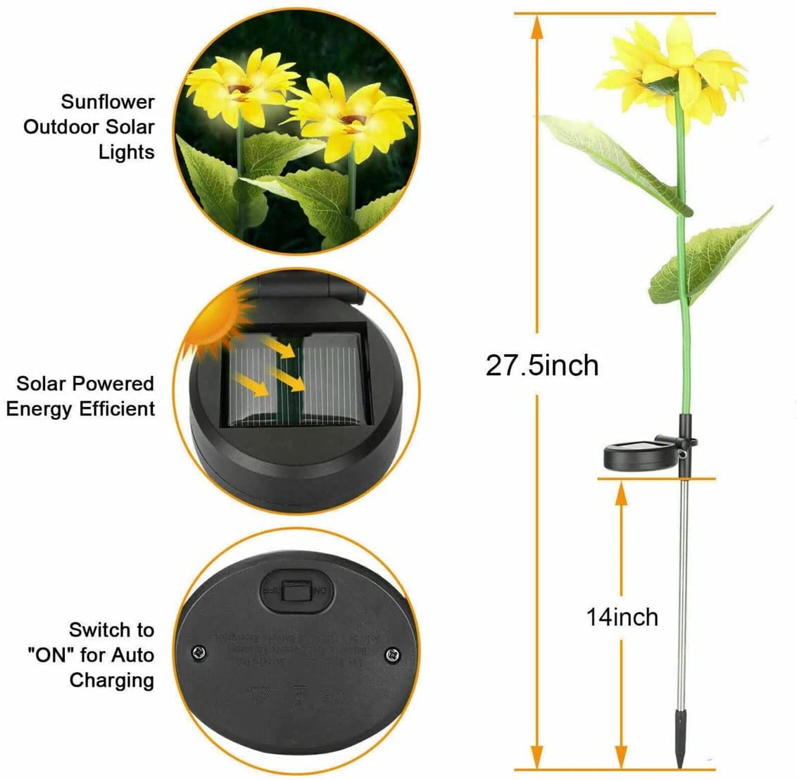 EpicGadget Outdoor Solar Garden Sunflowers Solar Lights - Outdoor LED Lighting Waterproof Flowers Garden Decorative Stake Light for Walkway Pathway Backyard Christmas Decoration Parties (2 Pieces)