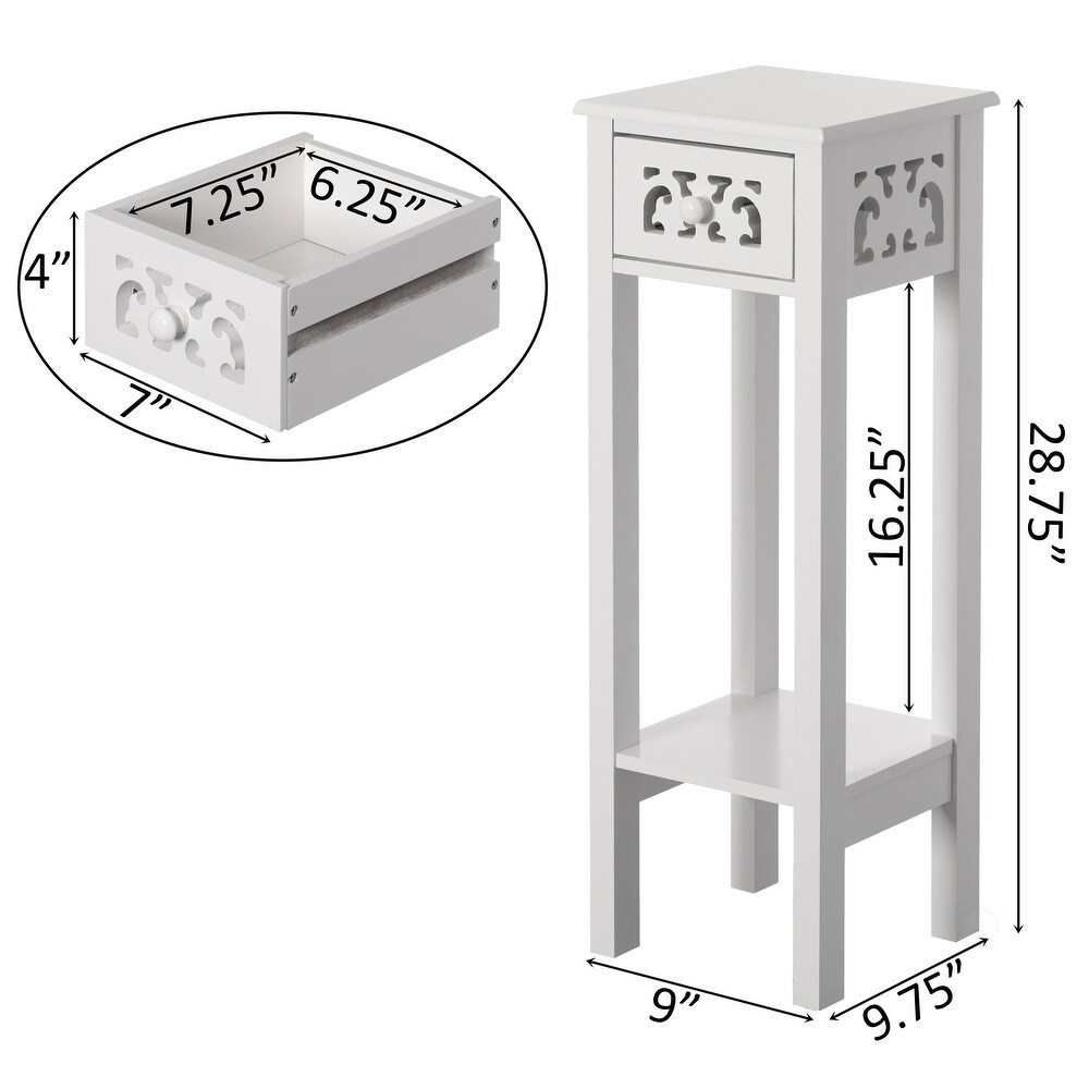 Acacia Wood Slim Bedside Table with Minimalist Design and Space Saving Functionality  Wood Drawer and Open Shelf Side Table