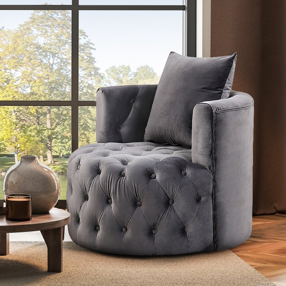 Morden Fort Velvet Upholstered 360 Swivel Barrel Accent Chair