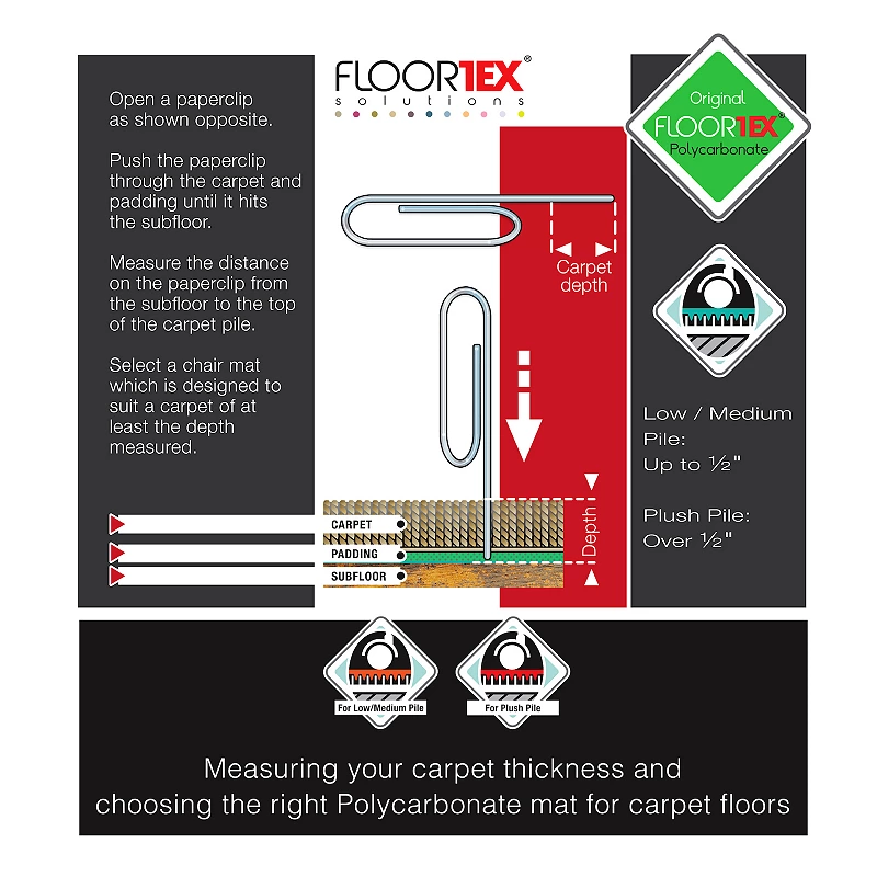 Floortex Ultimate Polycarbonate Corner Workstation Chair Mat for Carpets up to 1/2 Pile - 48 x 60