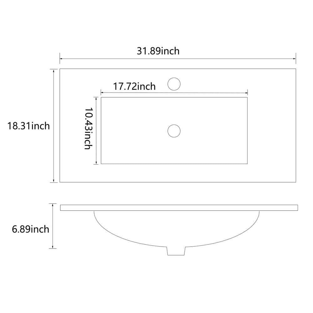 YASINU SQ 32 in W x 18 in D Ceramic Vanity Top Integrated Rectangle Basin Sink in White