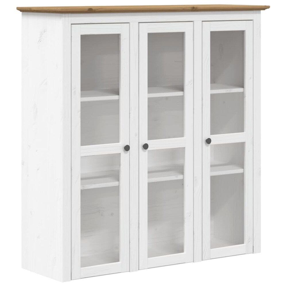 vidaXL Cabinet with Glass Doors BODO White Solid Wood Pine   45.5\