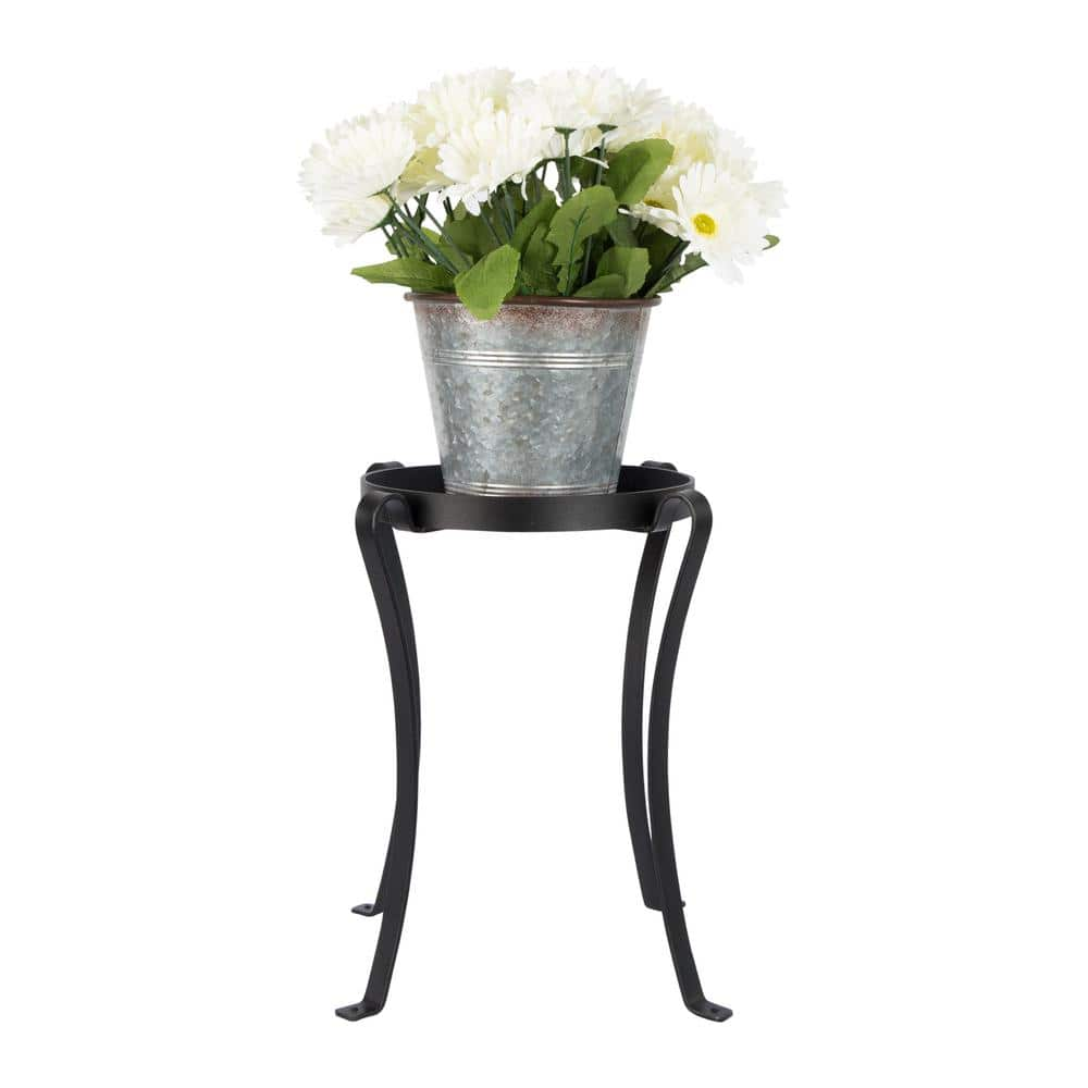 ACHLA DESIGNS 17 in. Tall Black Powder Coat Iron Small Helix I Flowerpot Plant Base Stand FB-03