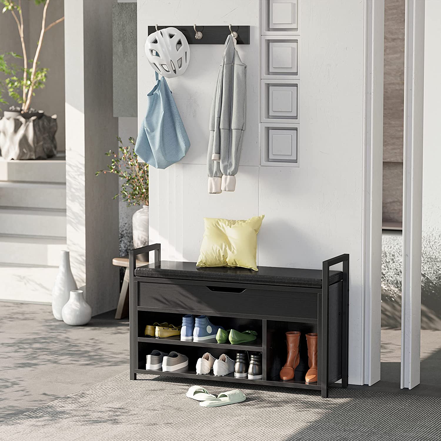 Shoe Storage Bench, Entryway Bench with Storage Box 2-Tier Shoe Rack for Entryway, Bedroom, Hallway