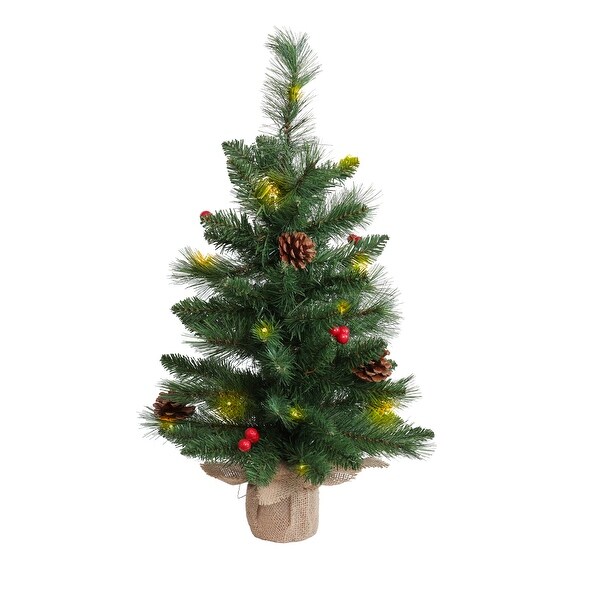 Astella 2ft Artificial PreLit Christams Tree with timer and burlap wrapped base