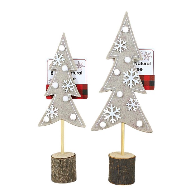 Christmas Natural Felt Tree Set Two Trees 10 0 Inches Tree Stump Snowflakes Ge10341035 Felt Beige