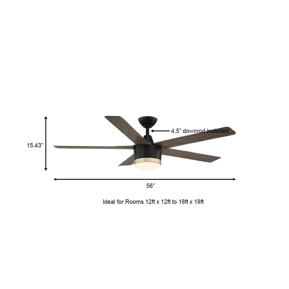 Home Decorators Collection Merwry 56 in Integrated LED IndoorOutdoor Matte Black Ceiling Fan with Light Kit and Remote Control