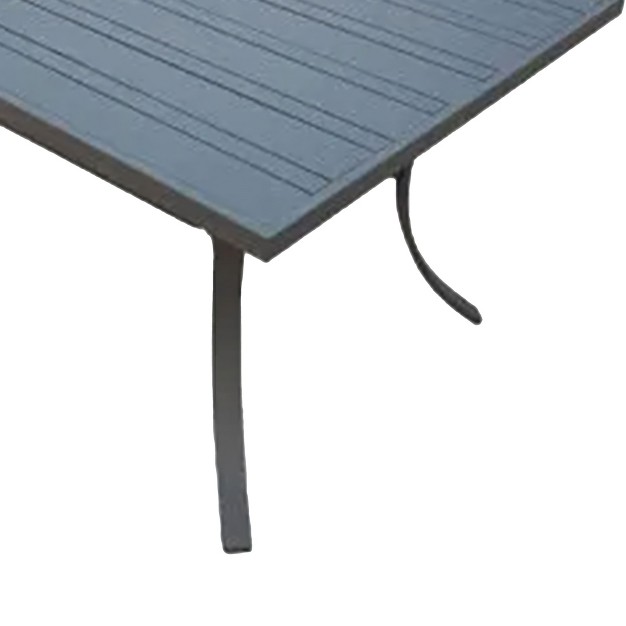 Rectangular Dining Table Outdoor Backyard Patio Bistro Aluminum Slate Tabletop Furniture W Umbrella Hole Black