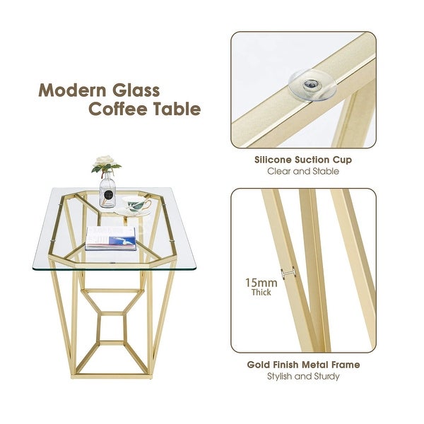 ivinta Modern Gold Glass Coffee Table for Living Room with Metal Frame - 43.30