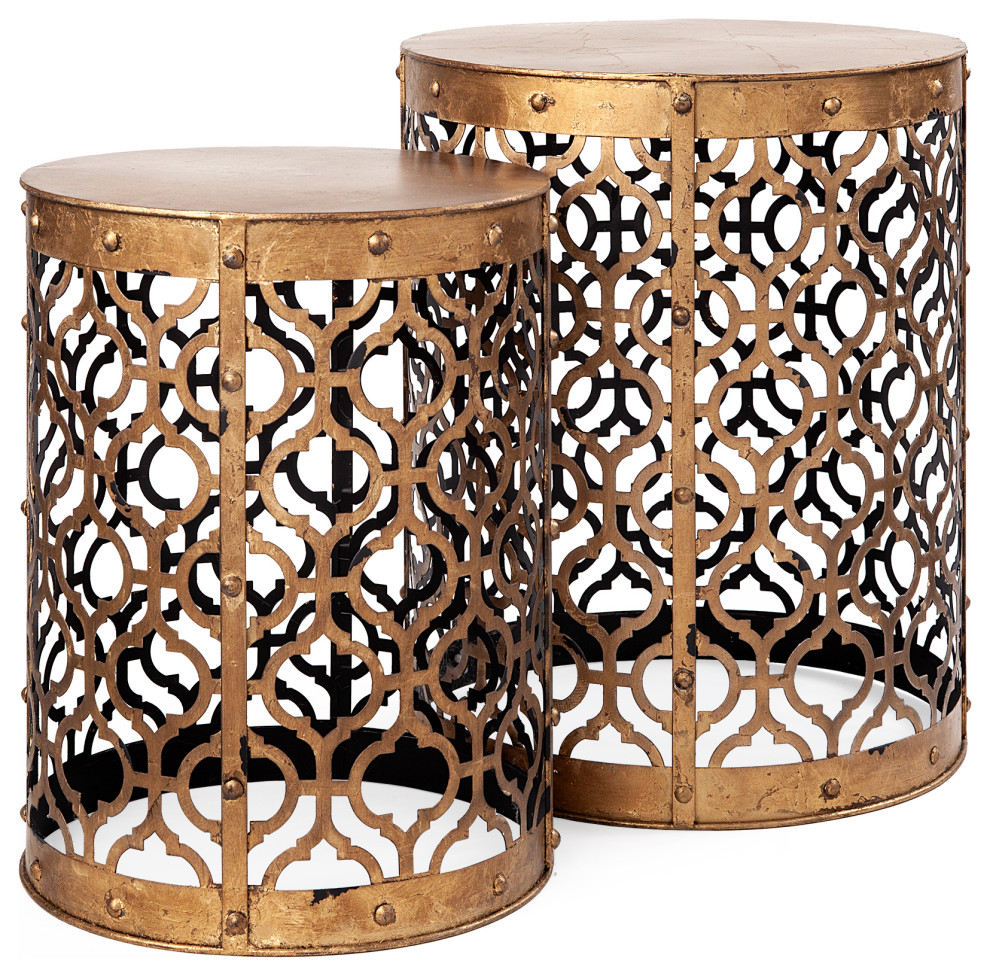 Mercana Rudebekia Set of 2 Gold Round Metal Accent Tables 50118   Mediterranean   Coffee Table Sets   by Mercana  Houzz