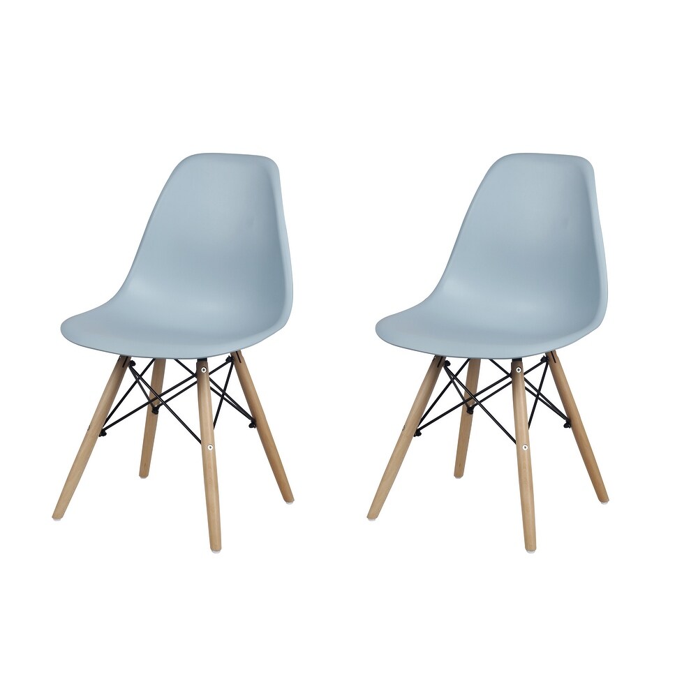 Armless plastic Side Dining Chair with Wood Legs Set of 2