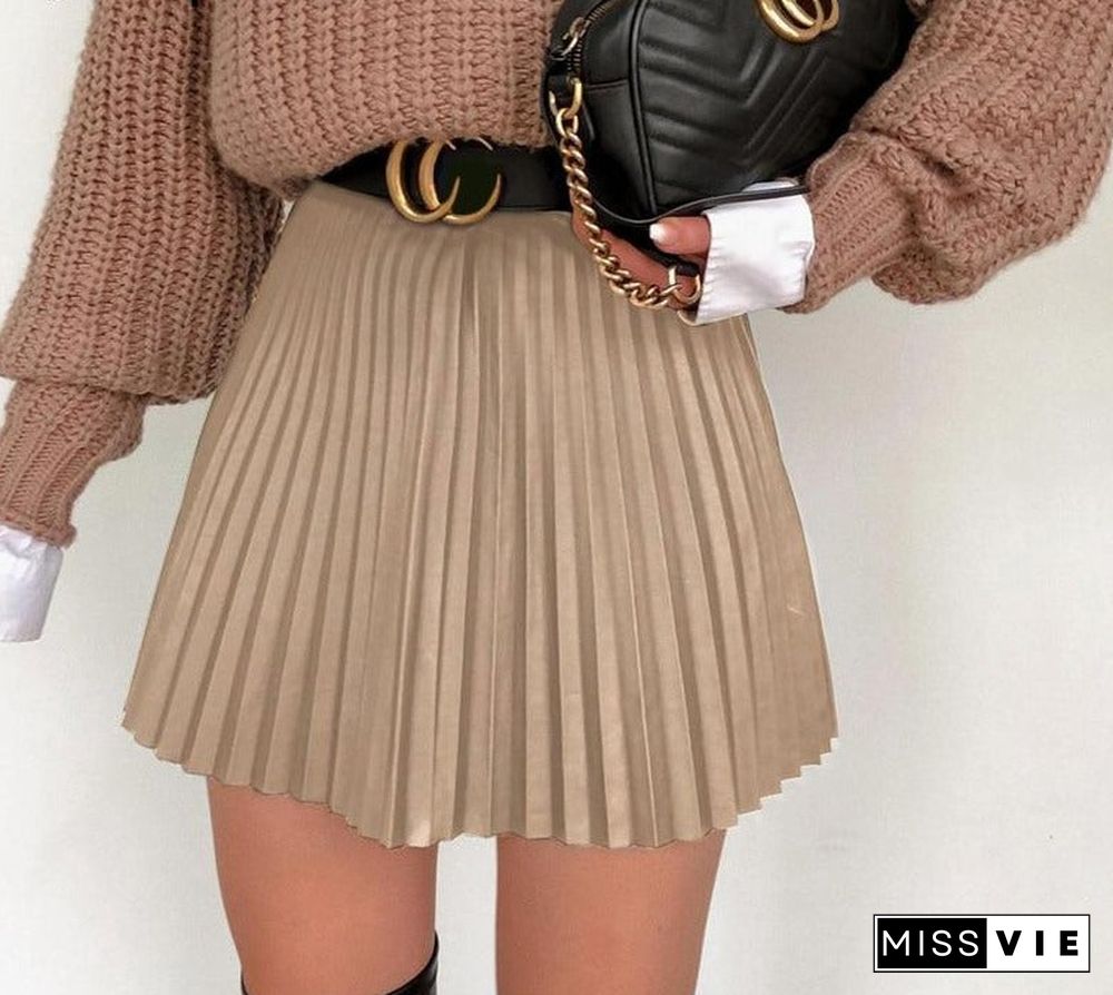 Fashion Black Women Pleated Skirt A-Line High Street Sexy Mini Skirt Autumn Winter High Waist Short Skirts Female