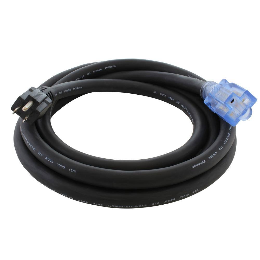 AC WORKS 25 ft. SOOW 10-Gauge 3-Prong NEMA 5-15P to NEMA 5-20R 15 Amp20 Amp Super Duty Rubber Extension Cord SD515520-025E