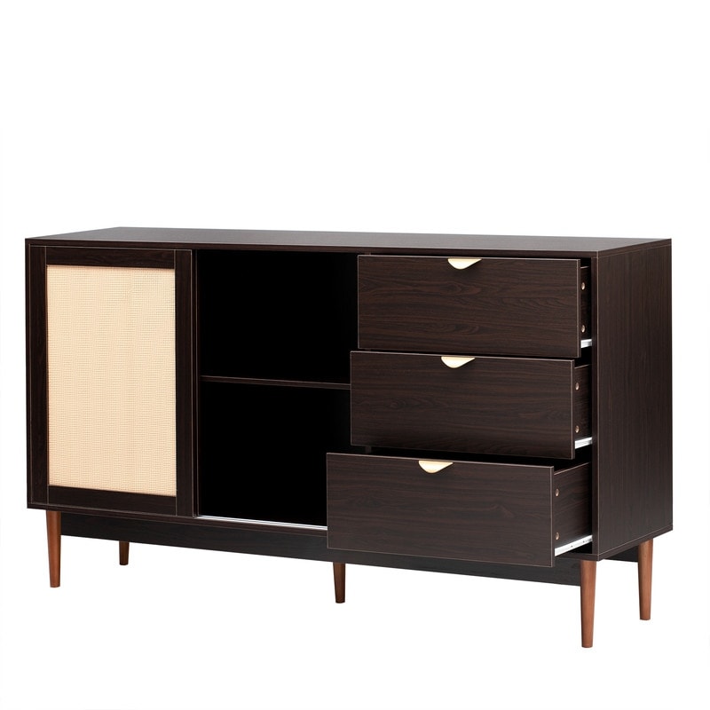 Modern Rattan Storage Sideboard Cabinet with Three Drawers