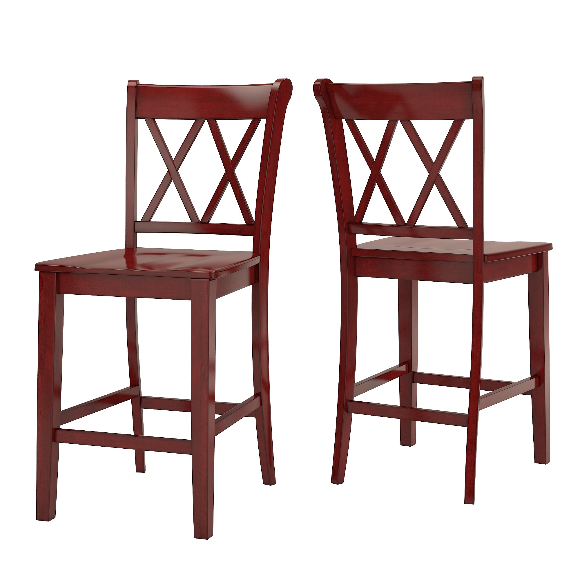 Weston Home Farmhouse Vintage Double X Solid Wood Counter Height Chair， Set of 2， Antique Red