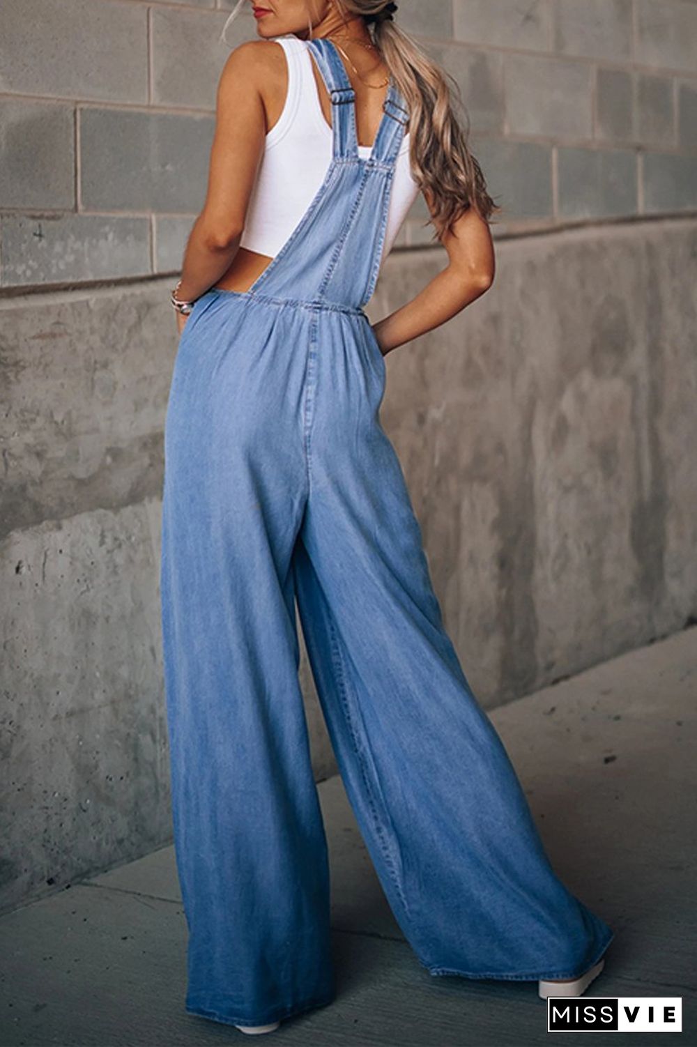 Denim Wide Leg Suspenders Jumpsuit