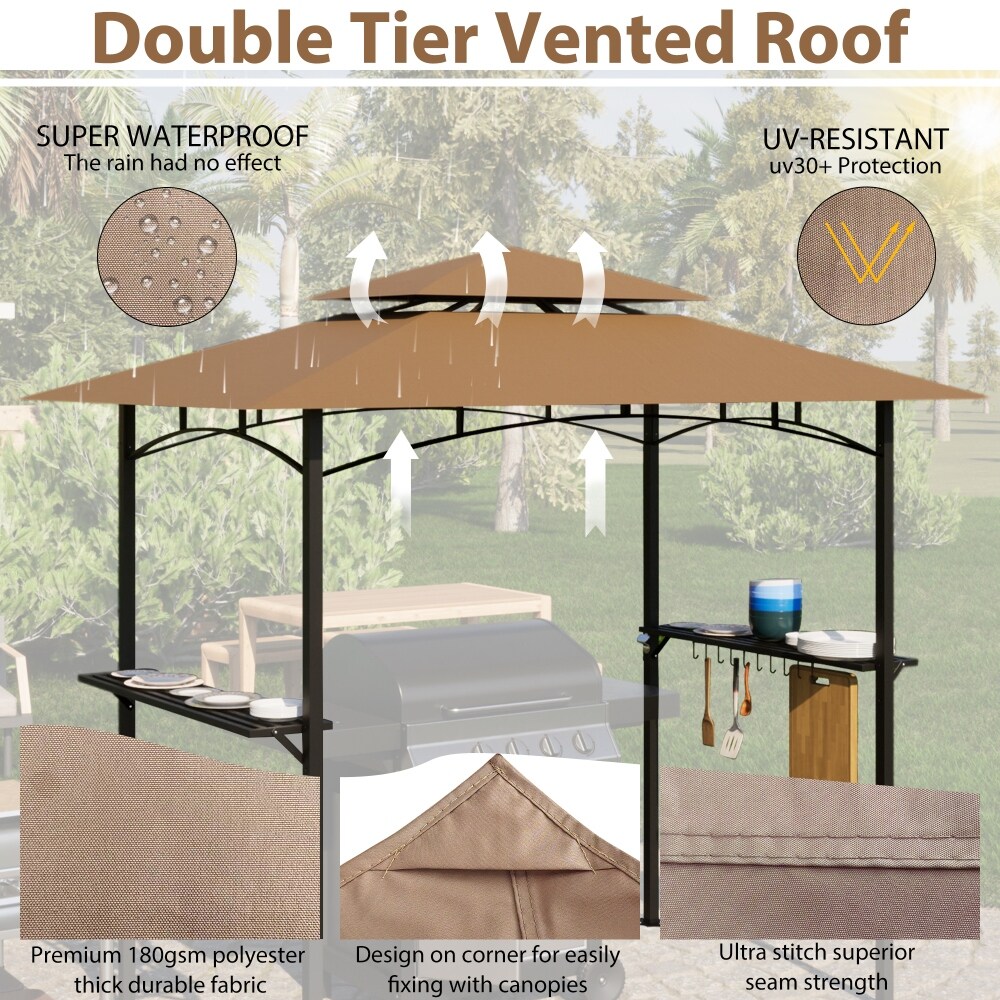 8x 5 ft Double Tiered Grill Gazebo Waterproof and Rip lock Fabric