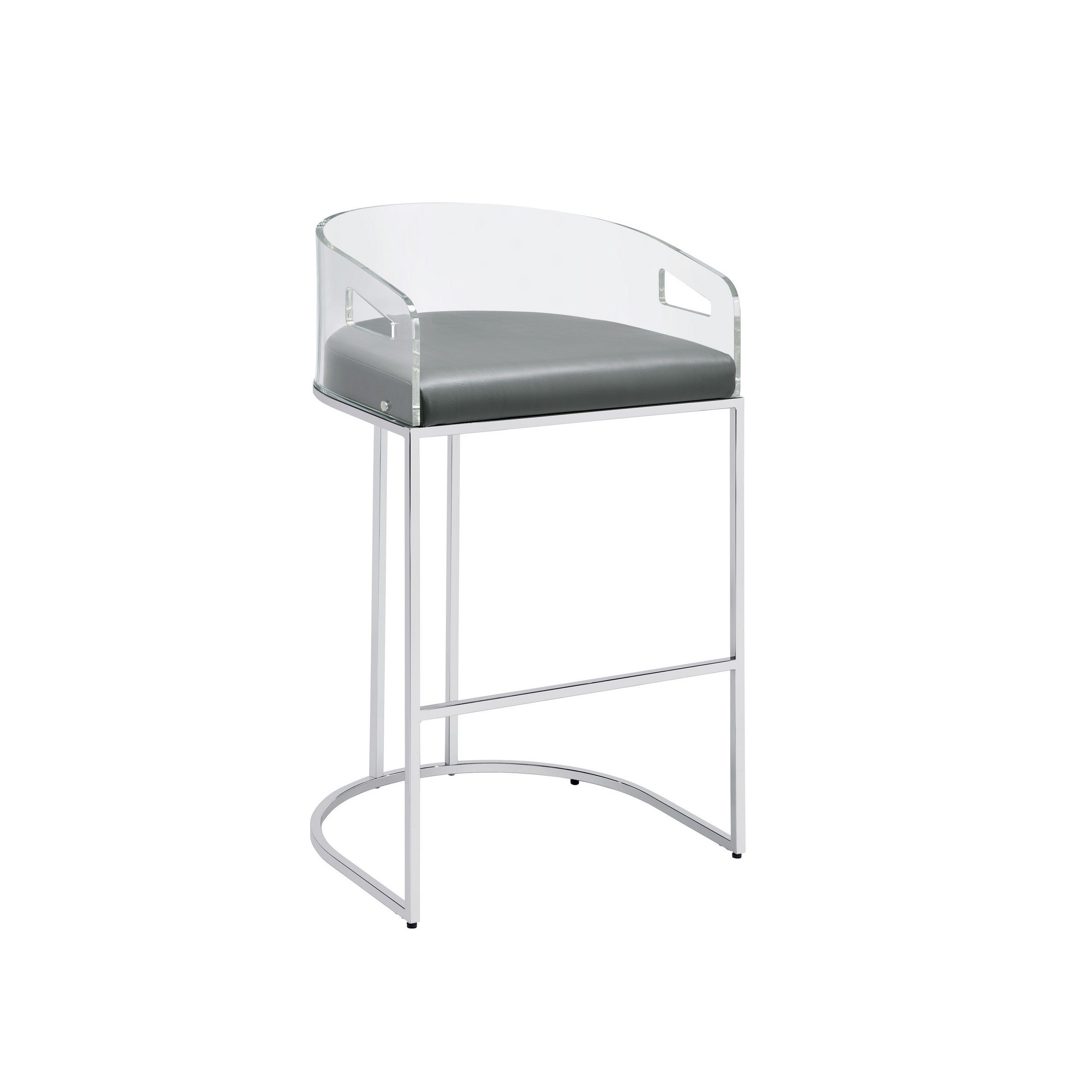 Con 31 Inch Set of 2 Modern Barstools， Clear Acrylic Back， Gray Cushion