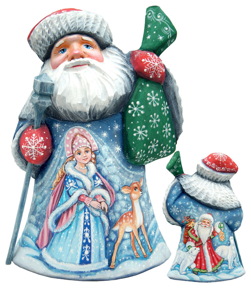 Mr. And Mrs. Santa Woodcarved Figurine   Traditional   Holiday Accents And Figurines   by G. DeBrekht  Houzz
