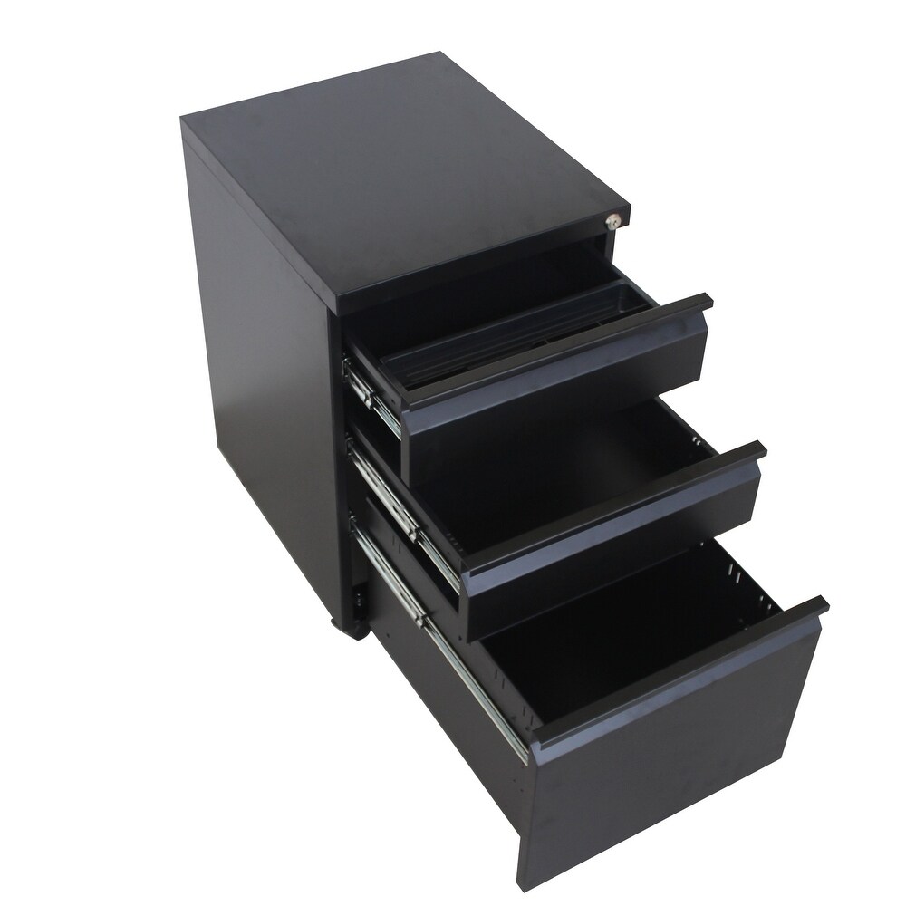 3 Drawer File Cabinet with Lock  Steel Mobile Filing Cabinet on Anti tilt Wheels(Black)