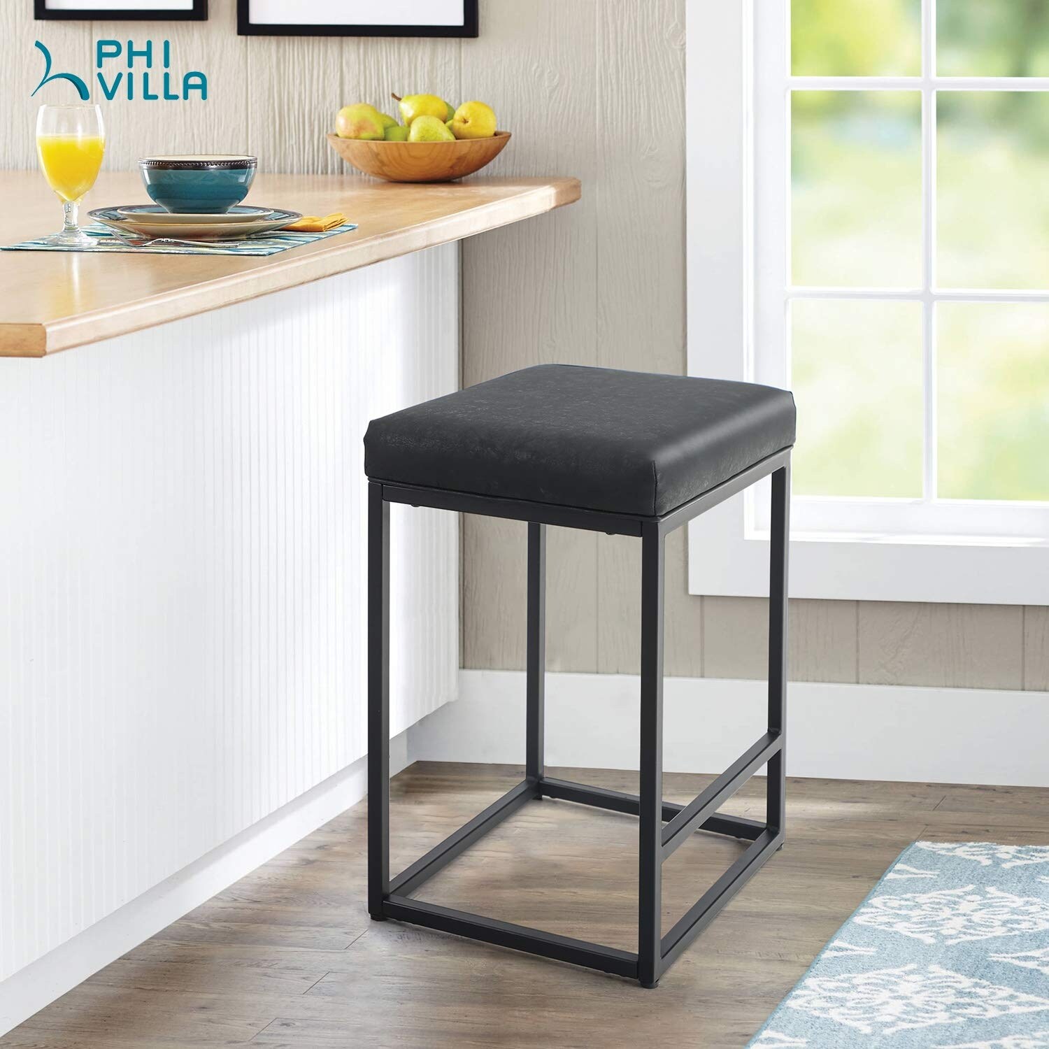 PHI VILLA 24''/ 30'' Height Metal Frame Modern Square Barstool