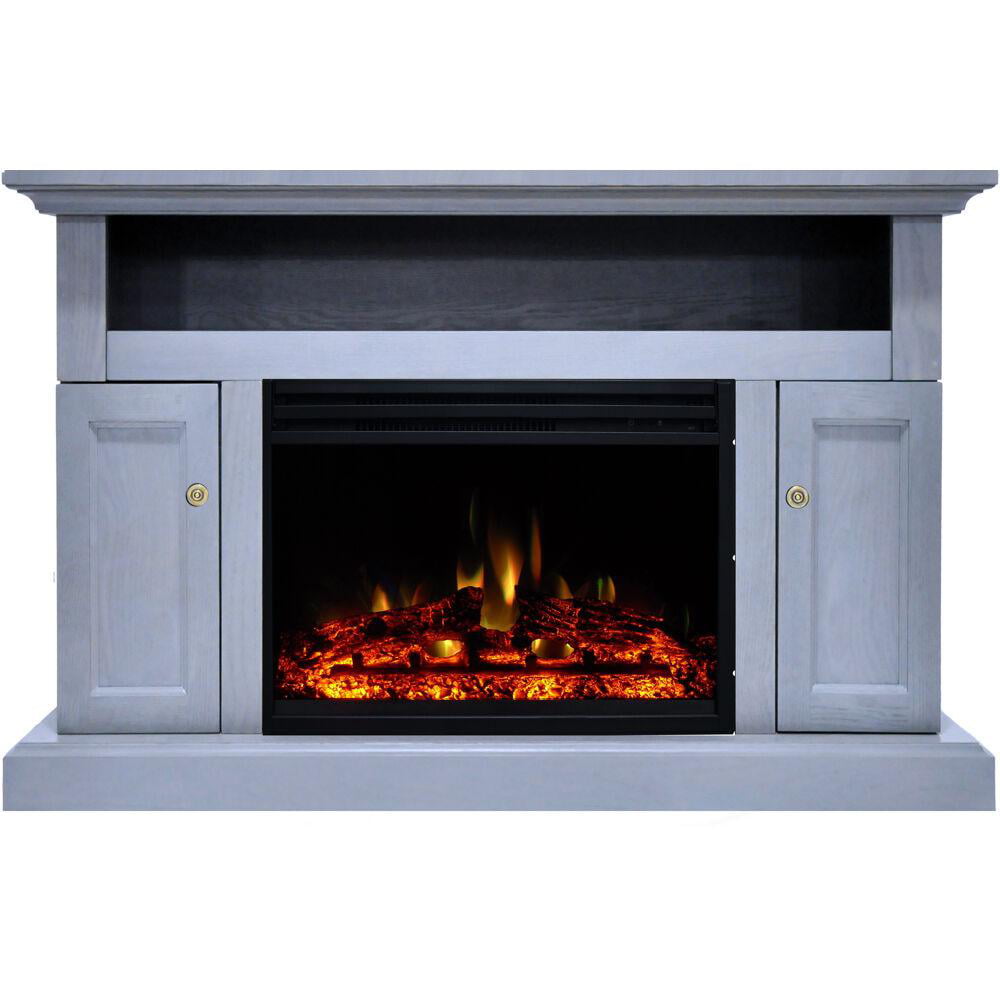 Cambridge Sorrento 47'' Freestanding Electric Fireplace with Log Insert, Remote| Multi-Color Flame| Slate Blue Mantel | For Rooms up to 210 Sq.Ft. | Adjustable Heat Settings | Timer