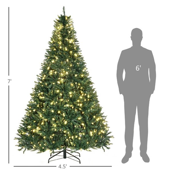 HOMCOM 7 ft. Christmas Tree with Lights，LED Christmas Tree with Stand，Prelit Christmas Tree