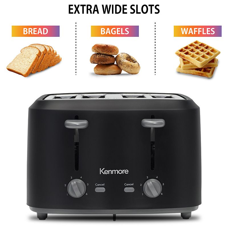 Kenmore 4-Slice Dual Control Matte Black Stainless Steel Toaster