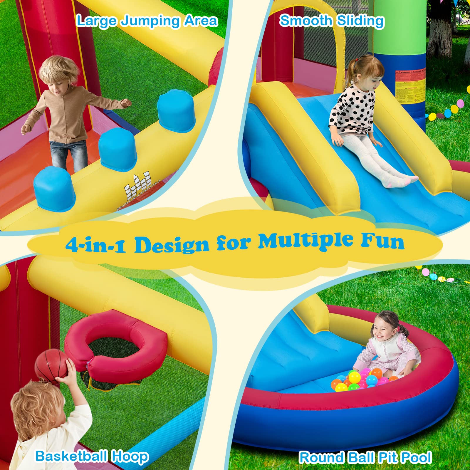 Costzon Inflatable Bounce House with Ball Pit, Bouncy House for Kids 5-12 Indoor Outdoor Party Family with 480w Blower