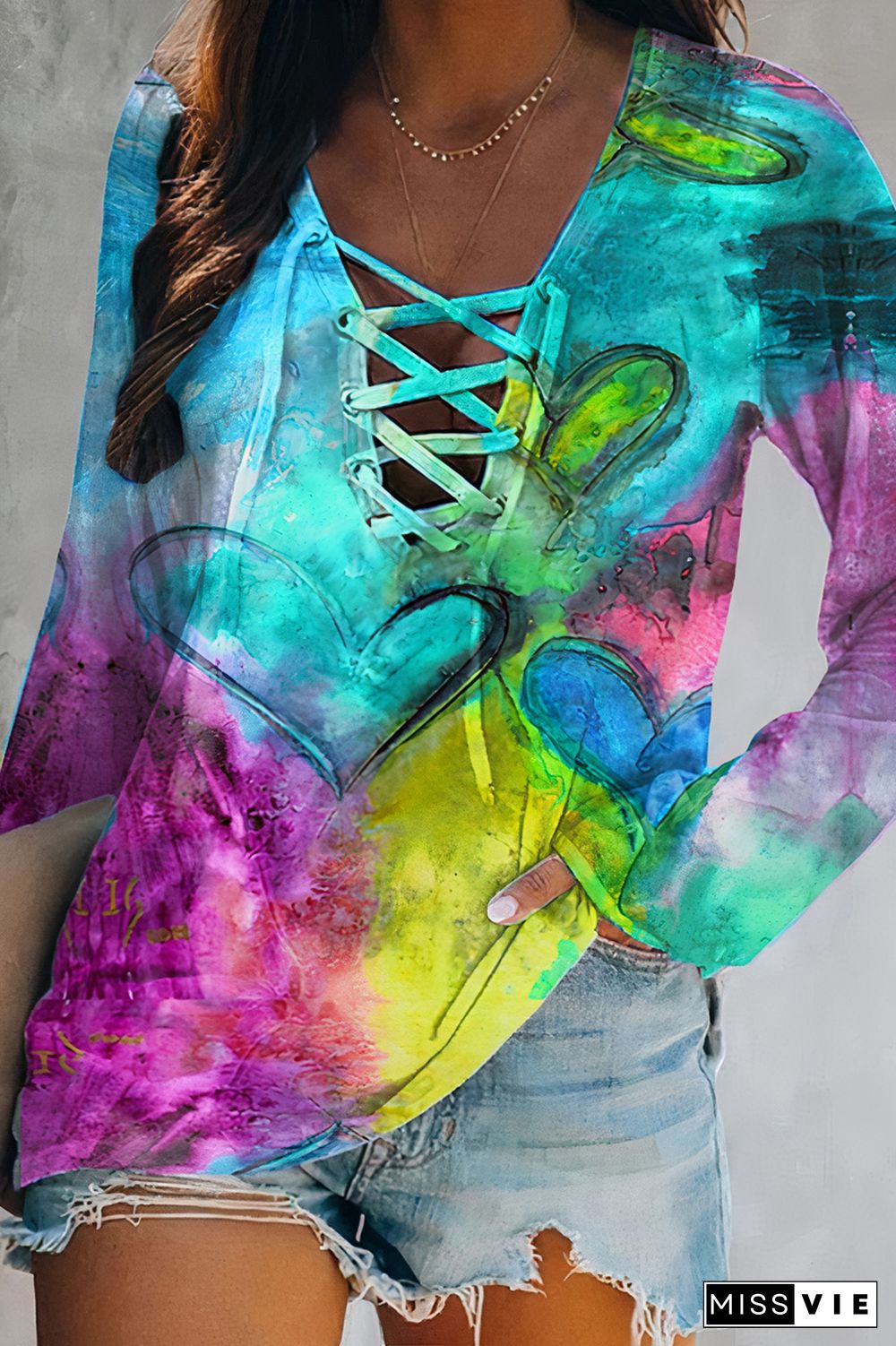 Tie Dye Lace Up T-Shirt