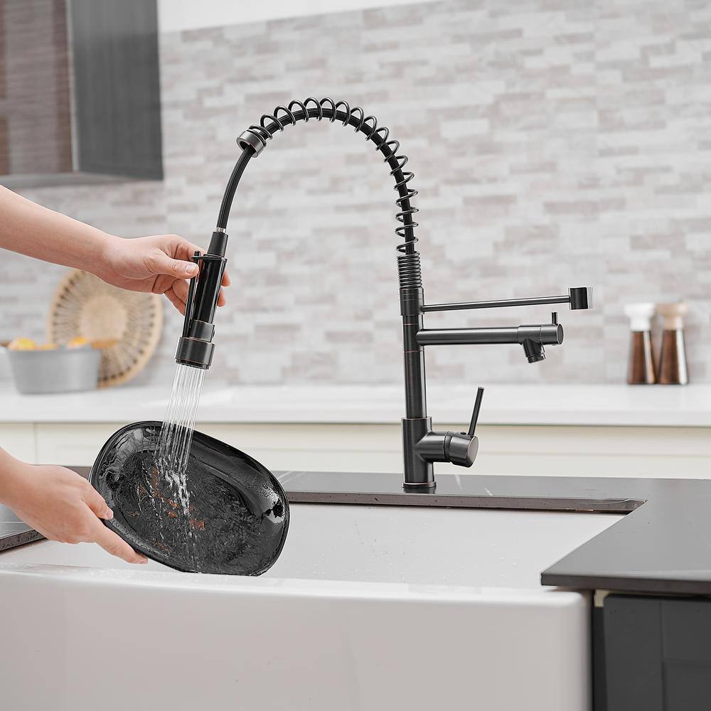 Tahanbath Single Handle Pull Down Sprayer Kitchen Faucet Single-Hole Brass Sink Basin Faucet in Oil Rubbed Bronze X-XY-191-33ORB-50-1-US