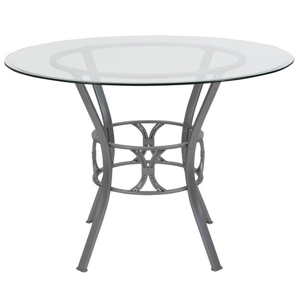 42'' Round Glass Dining Table with Crescent Style Metal Frame