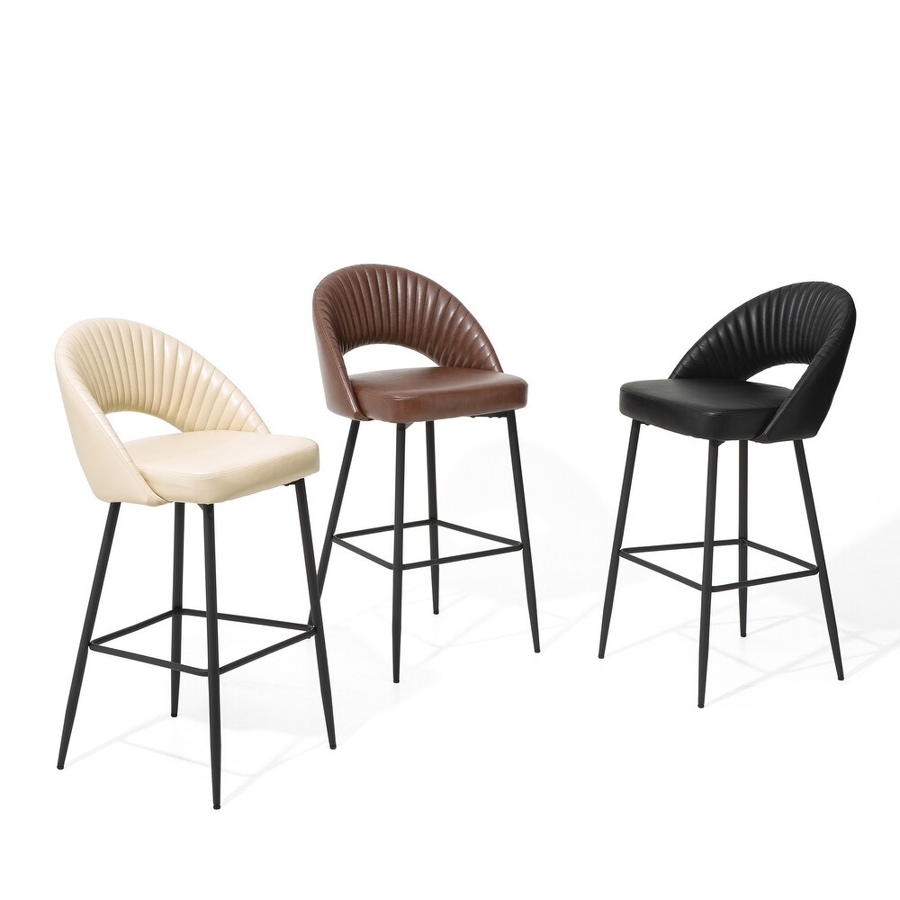 Glitzhome Modern Quilted Leatherette Tapered Legs Bar Stools Set of 4