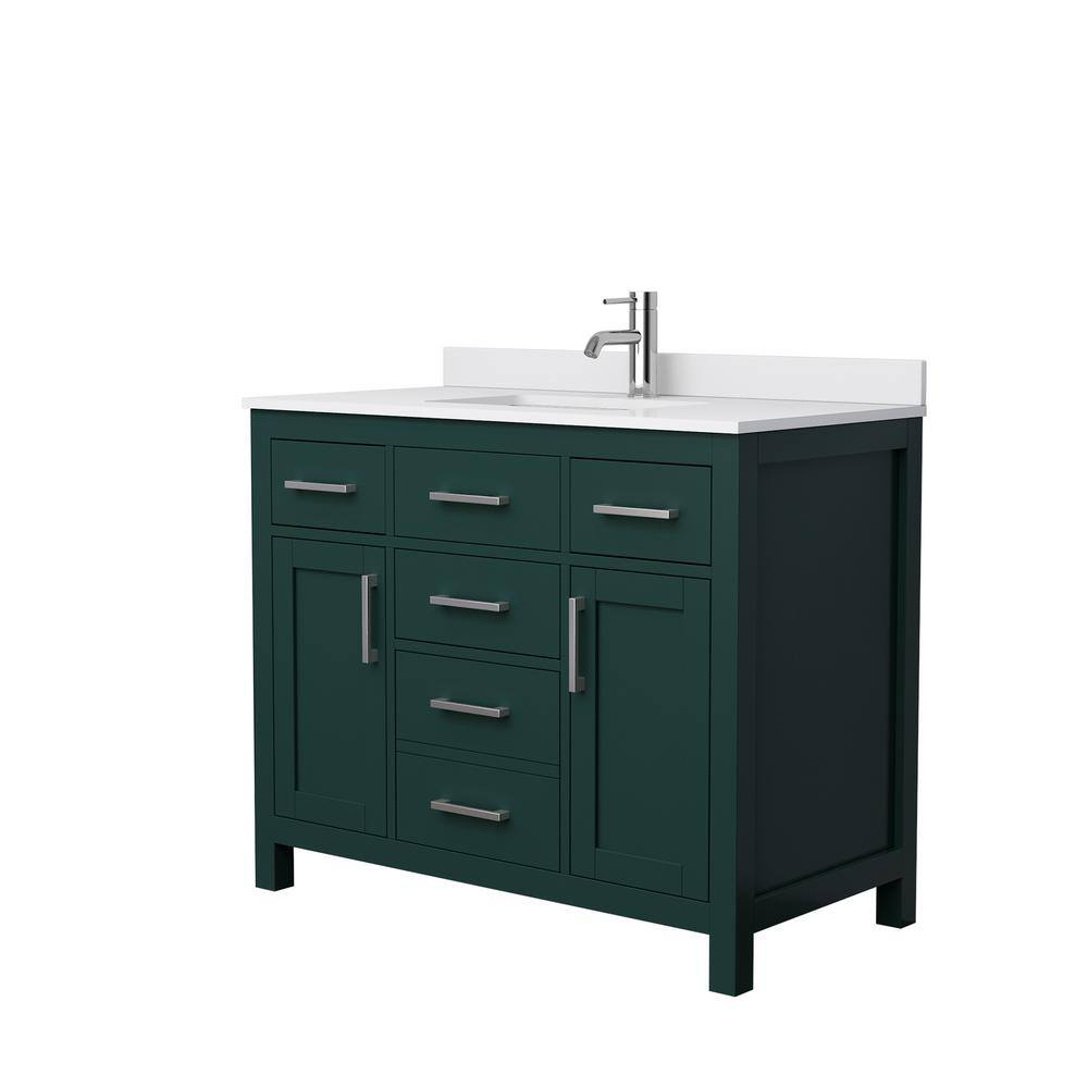 Wyndham Collection Beckett 42 in. W x 22 in. D x 35 in. H Single Sink Bathroom Vanity in Green with White Cultured Marble Top WCG242442SGEWCUNSMXX