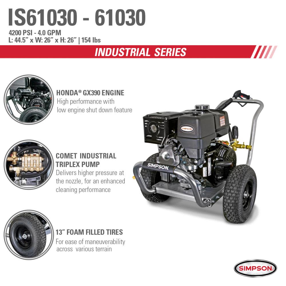 Industrial Pressure Washer 4200PSI 4.0GPM ; 49 State Certified ;