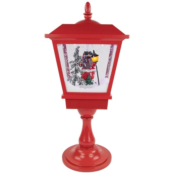 25.25 Red Musical Santa Claus Snowing Table Top Christmas Street Lamp