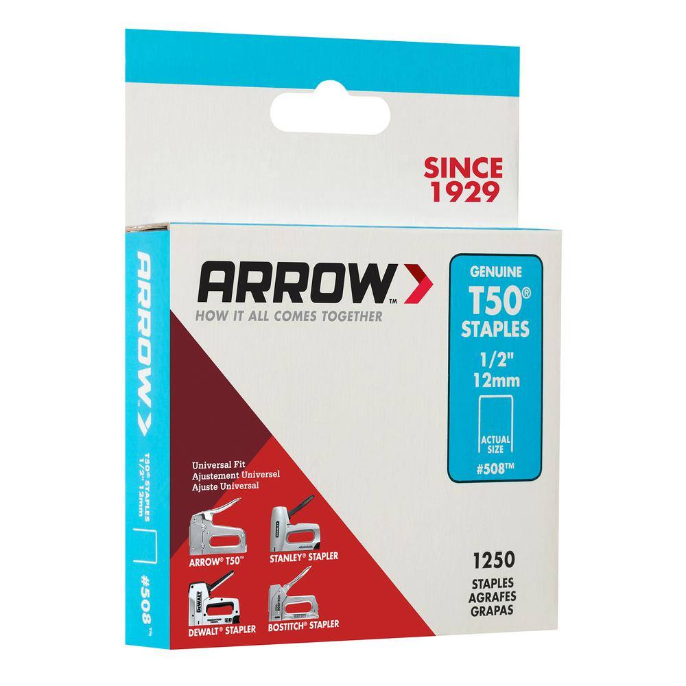 Arrow T50 12 in. Leg x 38 in. Crown Galvanized Steel Staples (1250-Pack) 508