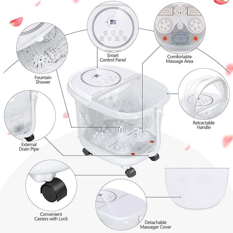 Foot Spa Bath Massager Pedicure Spa Tub with Heat, 2 Rollers, 4 Shiatsu Massagers, Temperature Control, Timer, 3-Angle Shower