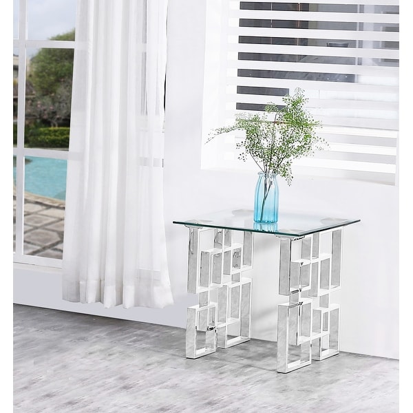 Best Quality Furniture Glass End Table with Square Stainless Steel Legs