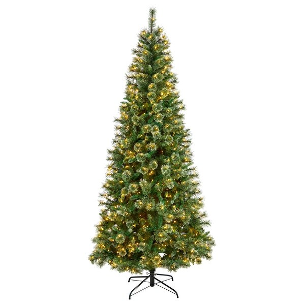 8' Wisconsin Slim Snow Tip Pine Christmas Tree with 600 Clear Lights