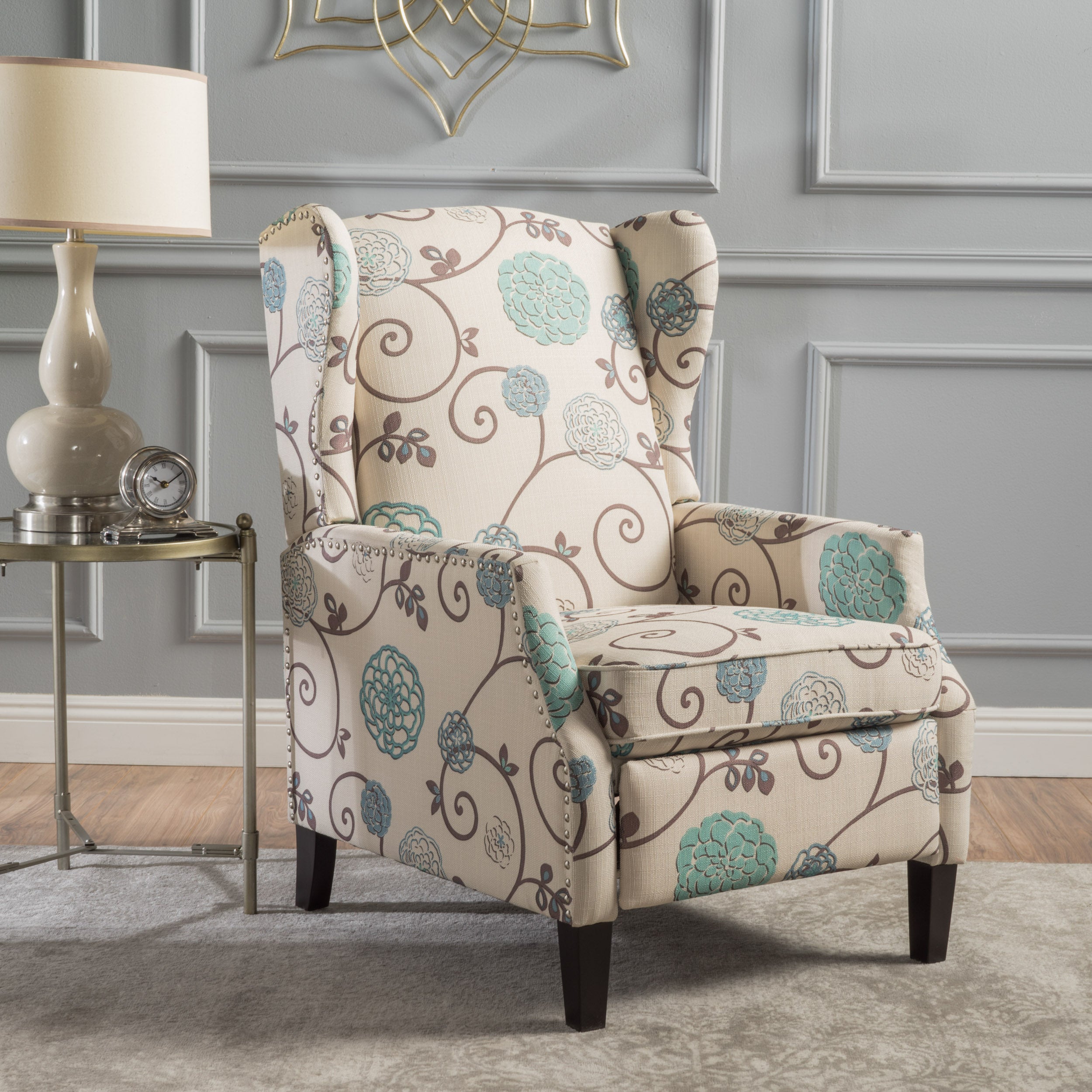 Weyland Floral Fabric Wingback Recliner