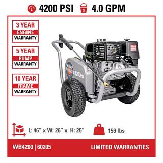 SIMPSON Water Blaster 4200 PSI 4.0 GPM Gas Cold Water Pressure Washer with HONDA GX390 Engine (49-State) WB4200