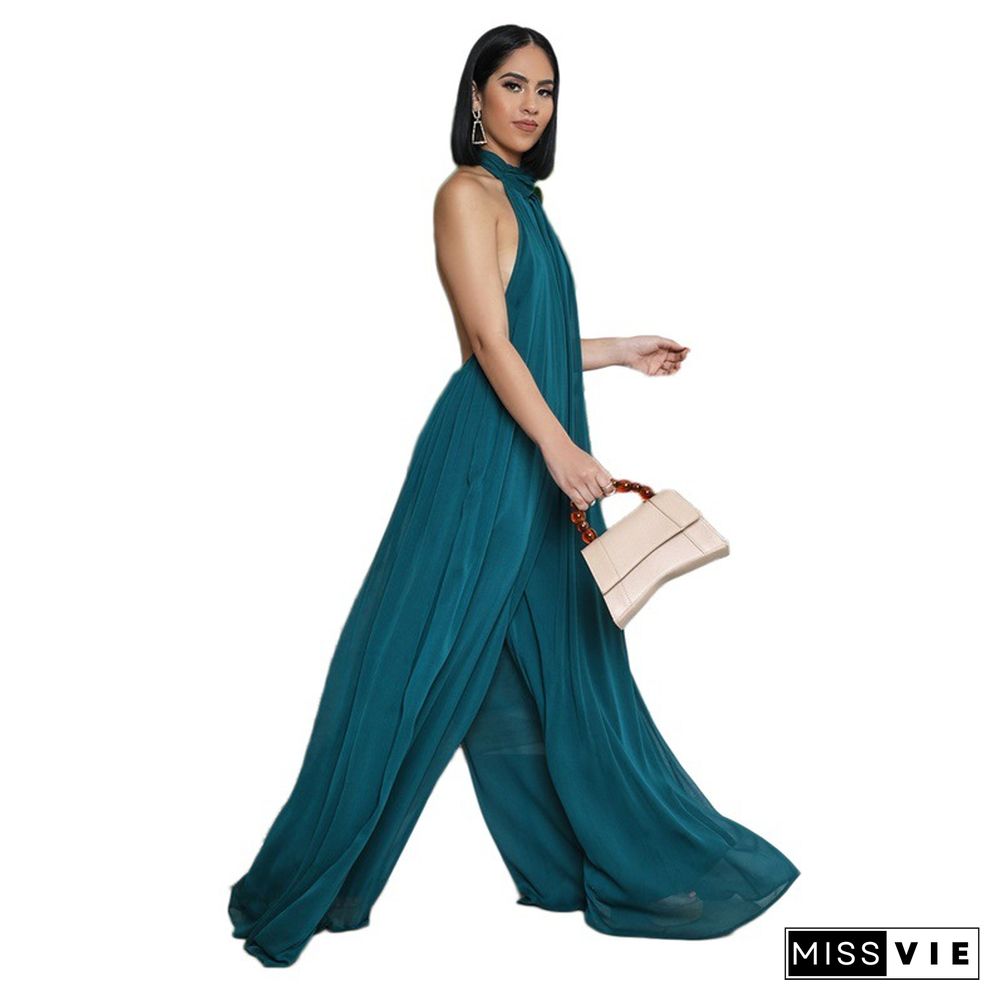 Halter Neck Backless Loose Wide Leg Jumpsuit