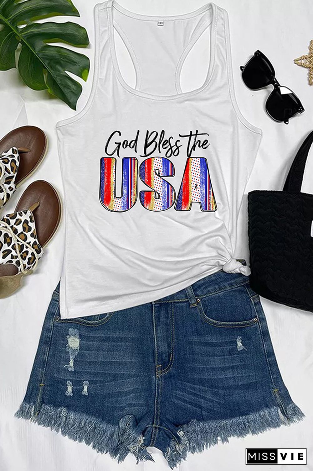 God Bless The USA Printed Sleeveless Tank Top Wholesale