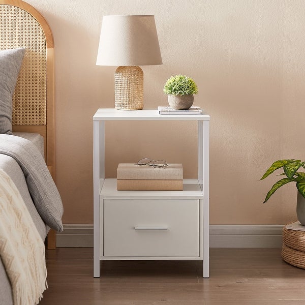 VECELO White Nightstands Square Side Table/Sofa Table/End Table with Drawers - - 32360164