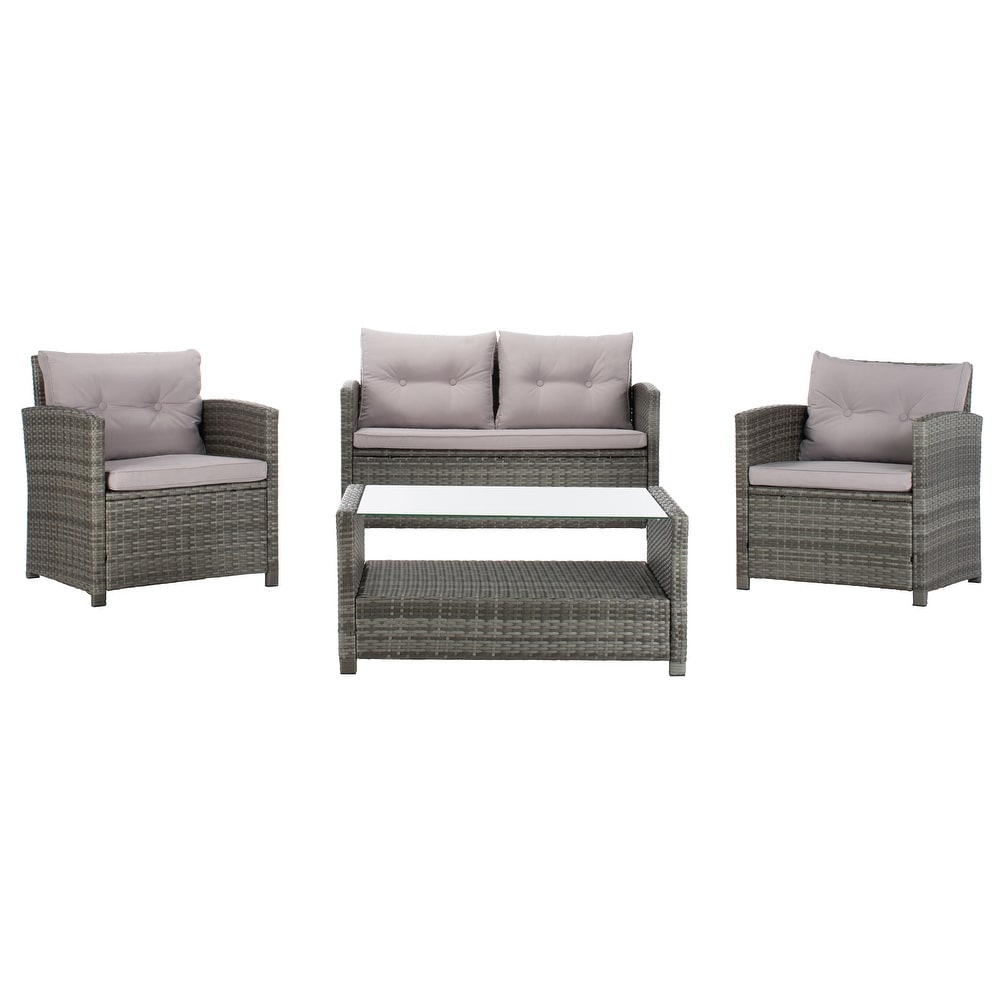 SAFAVIEH Outdoor Vellor 4 Piece Conversation Patio Set.