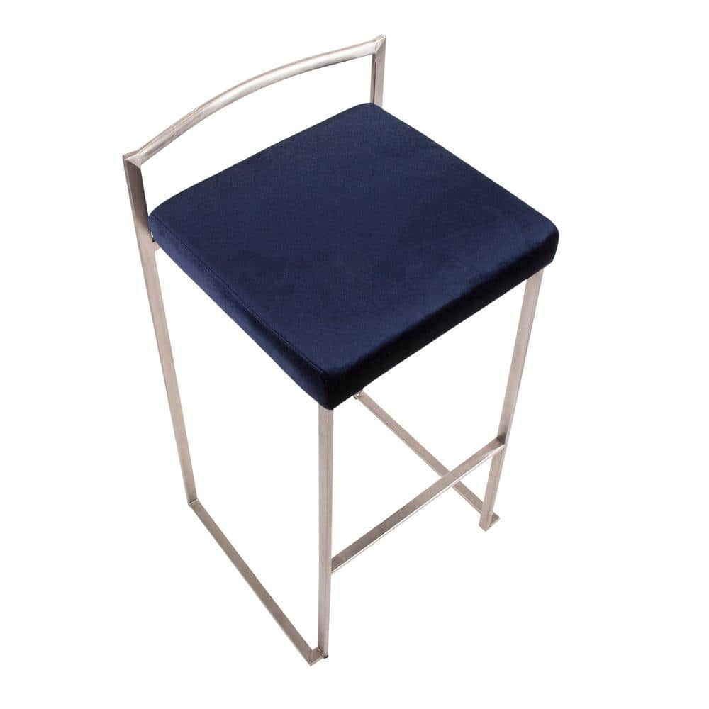 Lumisource Fuji 30 in. Stainless Steel Bar Stool with Blue Velvet Cushion (Set of 2) B30-FUJI VBU2