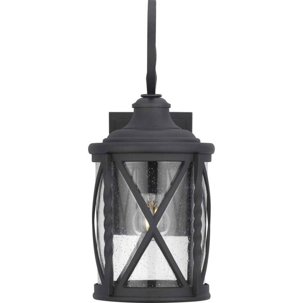 Home Decorators Collection Walcott Manor 8 in. One Light Black Industrial Outdoor Wall Lantern Sconce with Clear Seeded Glass 7954HDCBLDI