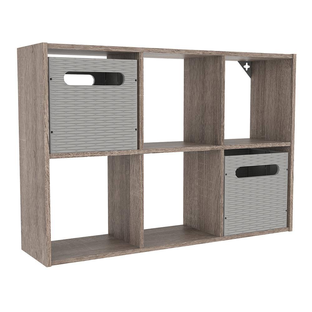 ClosetMaid 16.34 in. H x 23.98 in. W x 6.02 in. D Weathered Teak Wood Mini 6-Cube Storage Organizer 5431