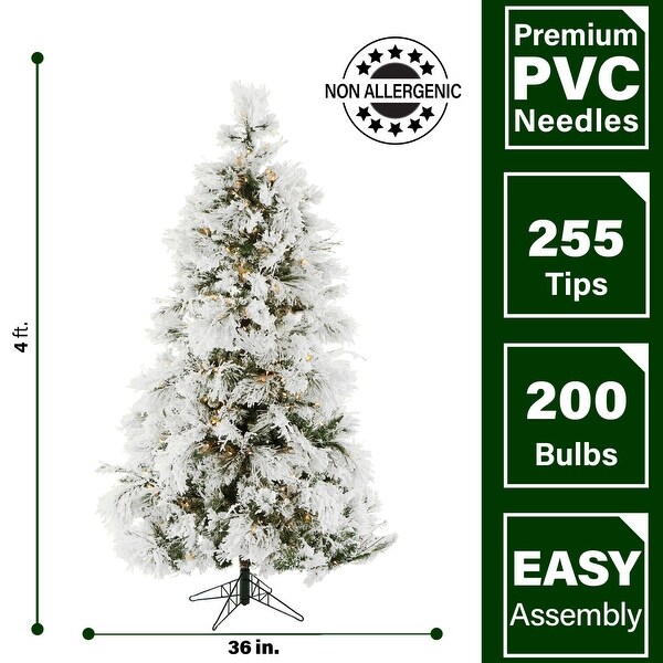 Fraser Hill Farm 4Ft.Snowy Pine Flocked Slim Christmas Tree，Lights